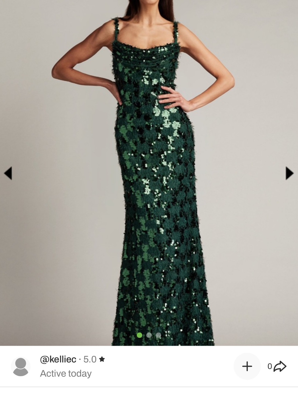 Tadashi Shoji Emerald Green Sequin Maxi Gown